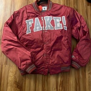 Mens Starter “Fake!” jacket used small